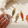 2 PCS 304 Stainless Steel Ocean Jewelry Pendants 18K Gold Plated Enamel Fish Animal 3D Charms For Keychains Necklace 4.9cmx1.3cm
