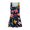 Women's Casual Retro Illustration Flower Print U-Neck Vest Dress With Side Pockets