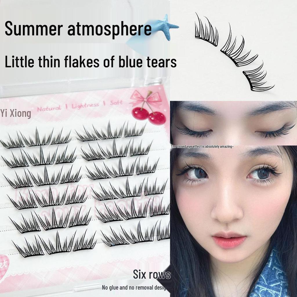 Blue Tears Glue-Free Summer Eyelashes - Natural, Segmented, Beginner-Friendly, Large Capacity