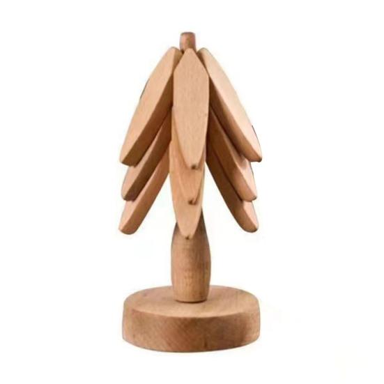 1 Set Christmas Tree Coaster with Base 3 Layers Tree Shape Wooden Trivet Anti-scald Heat Resistant Countertop Pot Pan Coffee Tea Cup Holder