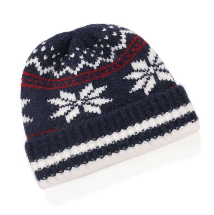 2025 Women's Retro Snowflake Wool Knitted Hat with Fleece-Lined Ear Protection