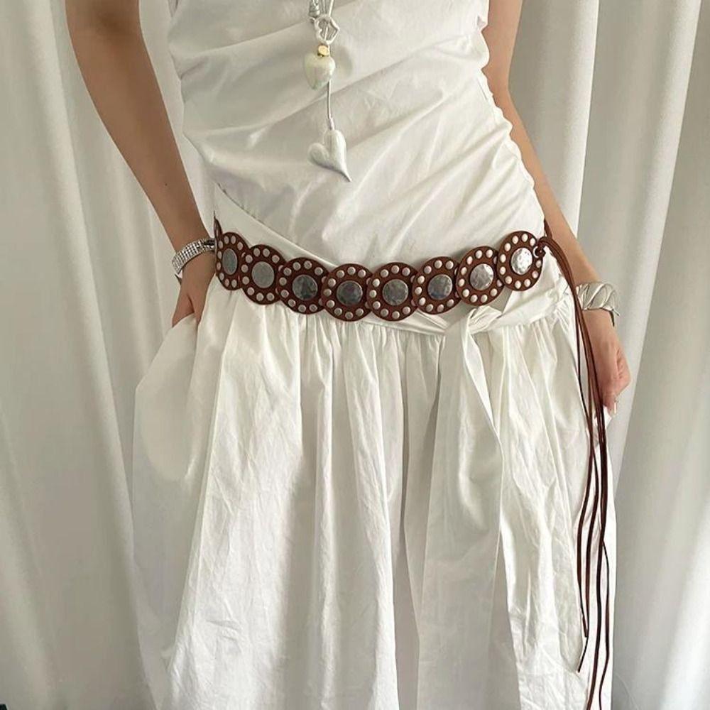 Black Coffee Women's Rivet Belt Round Dress Jeans Belt Trendy Leather Waist Belt  Spicy Girls