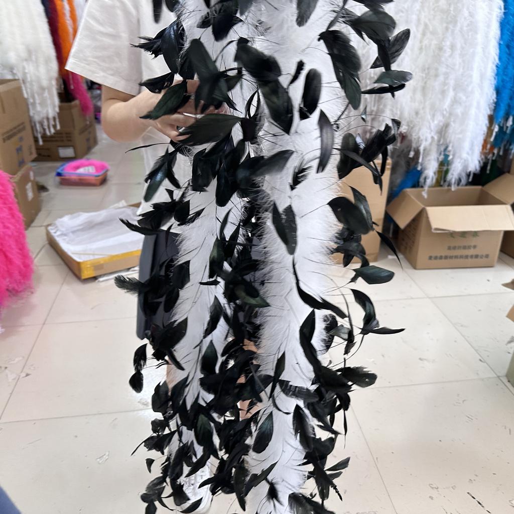 DIY 2M Black White Turkey Marabou Feather Boa with Chicken Feathers Natural Plume Shawl for Wedding Dress Stage Decoration