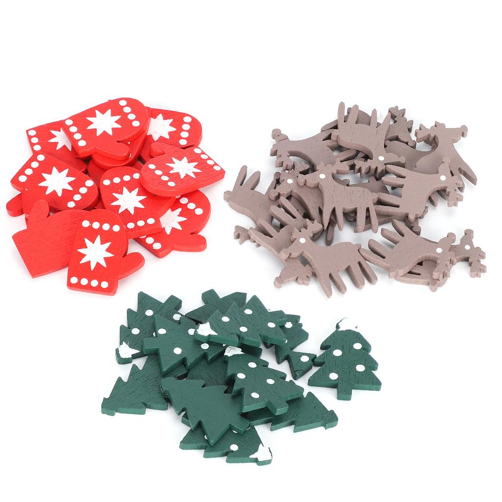 200Pcs Christmas Decorations Wood Chips Printed Gloves Color Elk Shape DIY Decoration