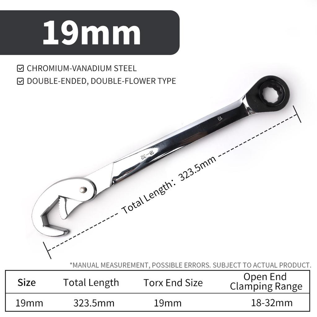 8-14/13-19/18-32mm Universal Adjustable Wrench Double-End 72-Tooth Ratchet Hook Large Opening Spanner Pipe Plumbing Repair Tool