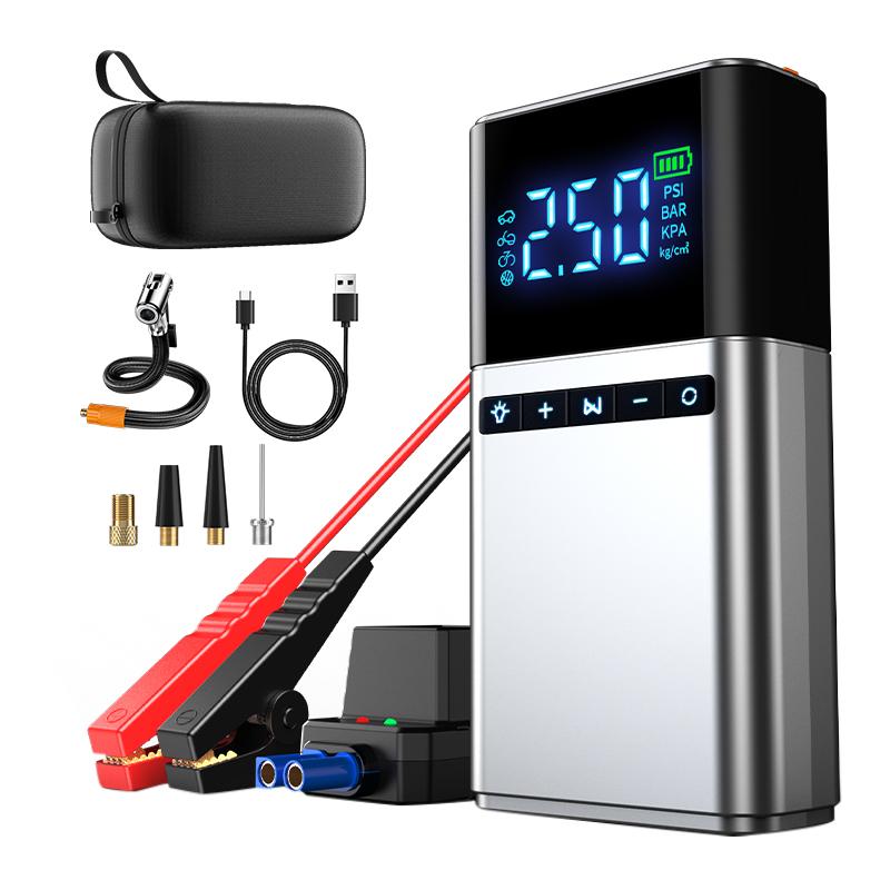 Car Jump Starter Air Pump Power Bank Lighting Portable Air Compressor 4 In 1 Cars Battery Starters Starting Auto Tyre Inflator