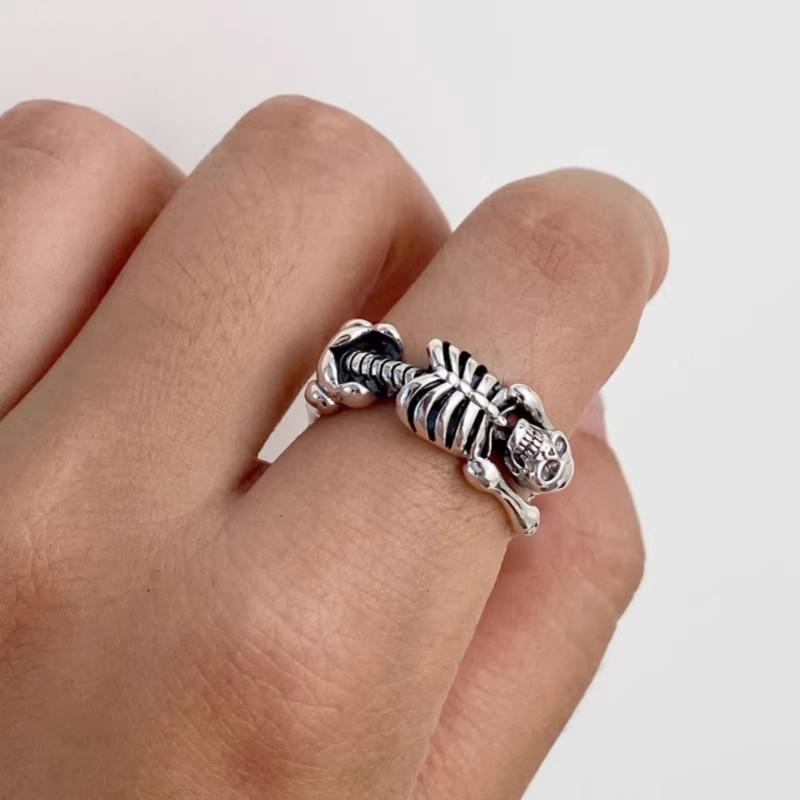 European Sterling Silver Skull Skeleton Ring - Unisex Retro Punk Style