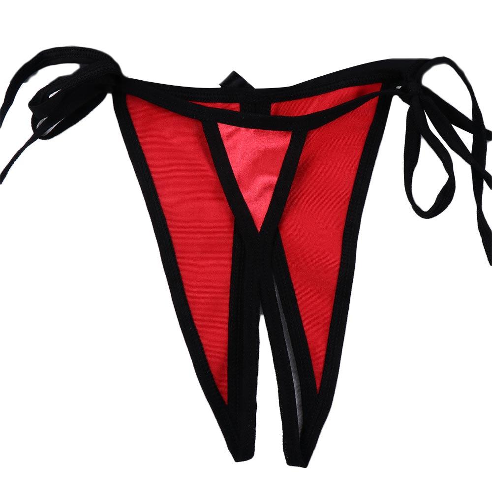 Bow G-Strings Satin Open Crotch Solid Color Bandage Women Panties Sex Thongs T-Pants Underwear
