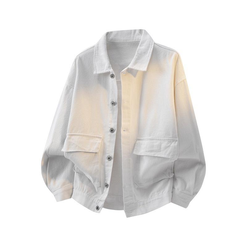 Solid Color Men s Red Denim Jacket ComfortableButton Down Utility Coat with Big Pockets M белый