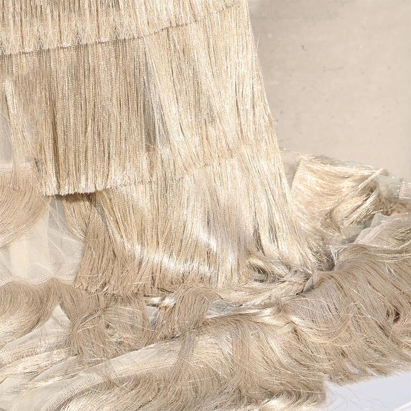 

Luxury High-density Embroidery 9 Layer 20cm Long Tassel Fringe Tulle Fabric For Diy Stage Performance Costume Dancewear Dress 50X147cm