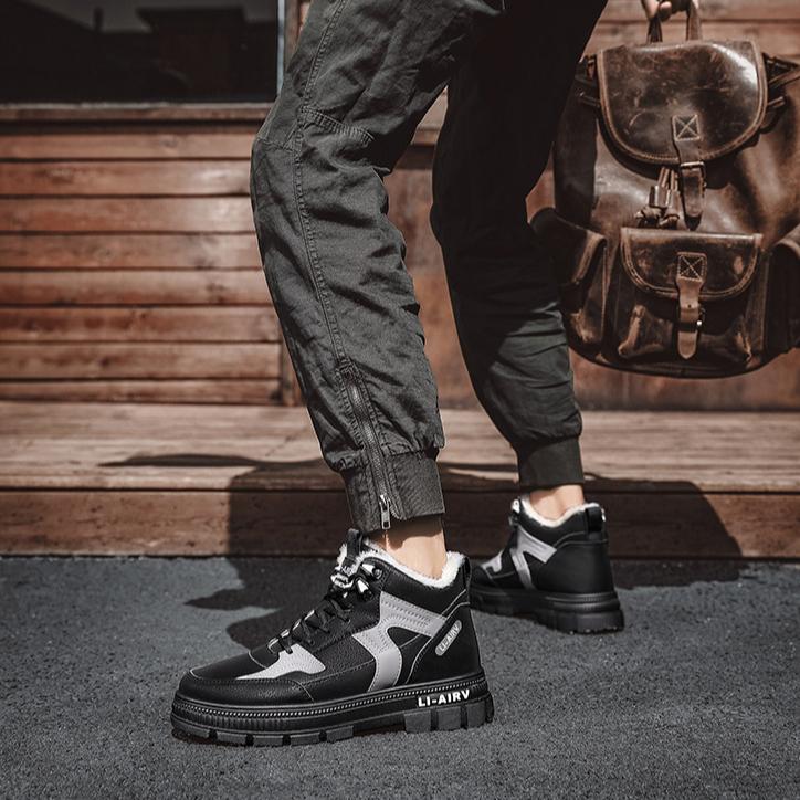 High Top Men's Shoes with Winter Fleece Insulation and Thick Anti Cold Snow Cotton Shoes for Men's Sports Versatile High Top Board Shoes