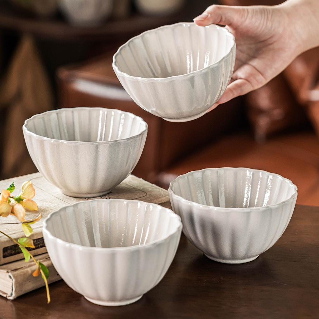 Exquisite Ceramic Rice Bowl, Small Bowl, Tableware, Fruit Salad Bowl, Household Eating Bowl, Flower-Shaped Dessert Bowl, Porridge Bowl