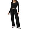 Fashionable Women's Long Sleeve Wide Leg Pants Sports Outfit Loose Two-Piece Set