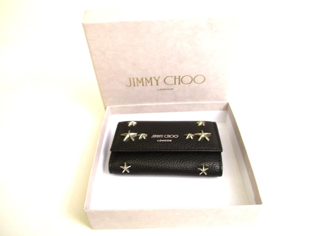 Authentic Jimmy Choo Silver Metal Stars Black Leather 6 Pics Key Case Neptune #9938  Refurbished
