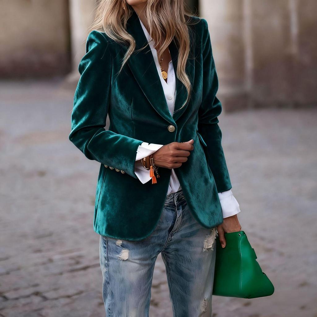 Elegant Women's Solid Color Suit Jacket - Fall/Winter 2025 Collection