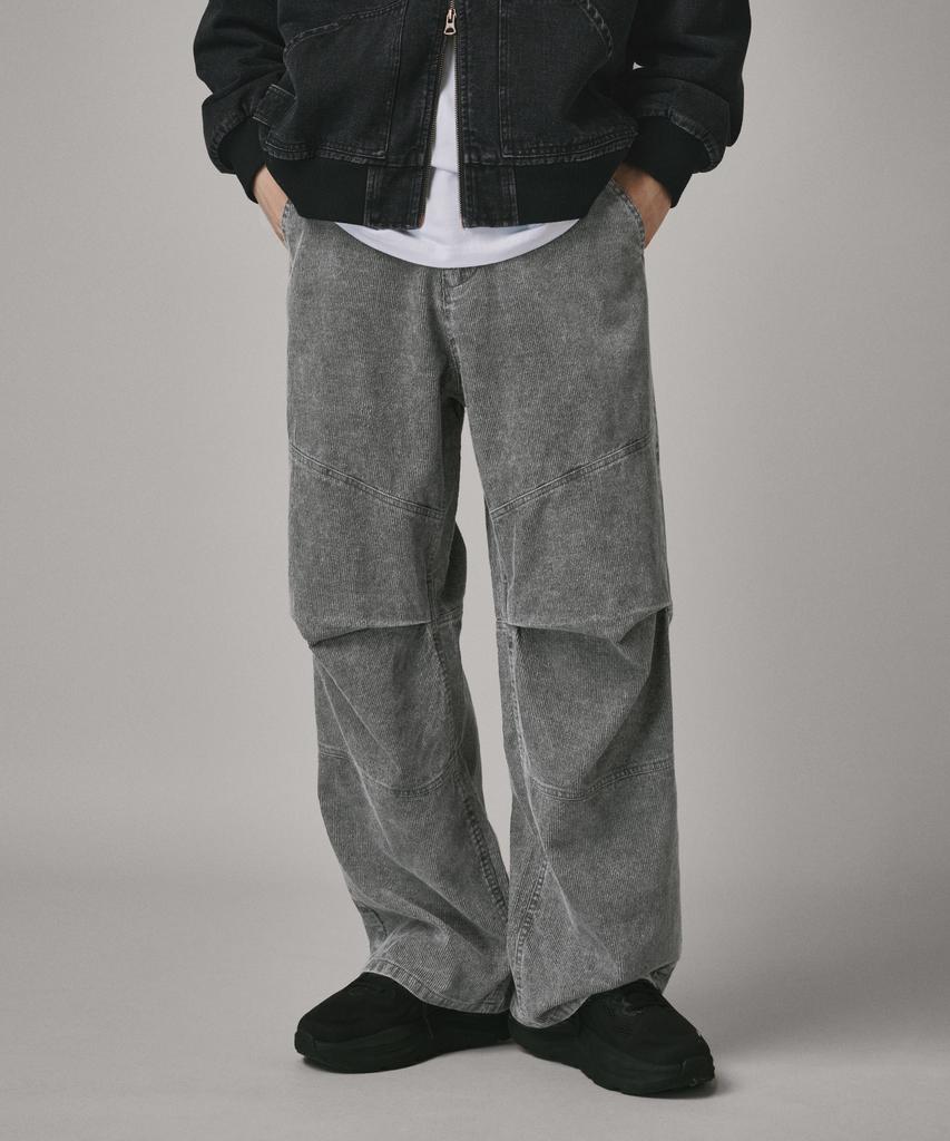 Beodeonteu Corduroy Cut-Out Layered Pants [Gray]