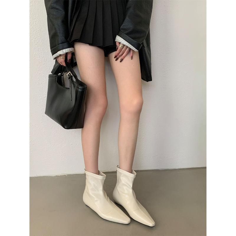 2025 Autumn New Pointed Flat Platform Short Boots Women's Versatile Fashion Thin Boots Low Heels Socks Boots Single Boots
