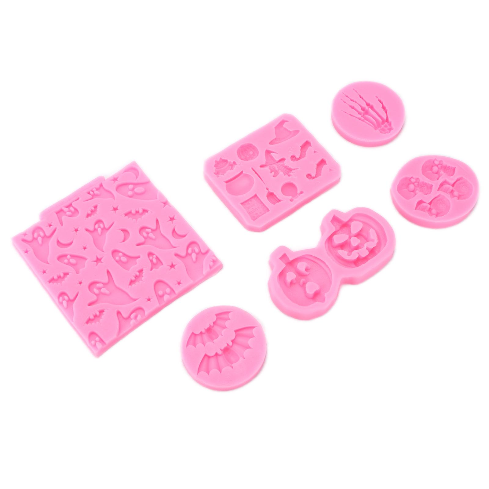 

6Pcs Halloween Silicone Mould Specter Skeleton Palm Bat Durable Nonstick Halloween Fondant Molds for Home Bakery Studio