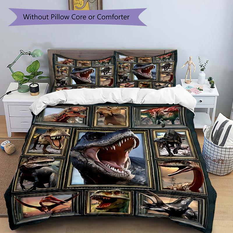 3pcs Dinosaur Collage Duvet Cover Set, Cover For Bedroom Guest Room (1 Duvet Cover + 2 Pillowcase, Without Quilt), Yy250922188
