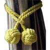 2pcs Curtain Holdbacks Hand Knitting Braided Drapery Tiebacks with Double Ball Cotton Rope Tassel- Yellow