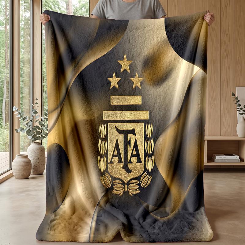 Argentina Football Printed Flannel Blanket Skin Friendly Warm Decorative Throw for Indoor Couch Bed Daily Use