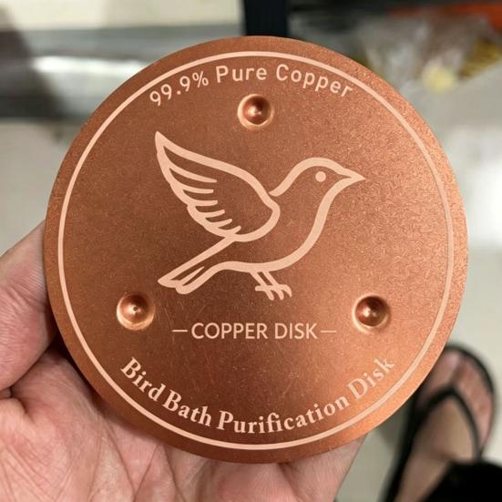 Bird Bath Maintenance Tool Copper Disc, Water Purifier Pure 3 Point Purification Disc for Birds Support, 4 Inch Outdoor Garden Natural