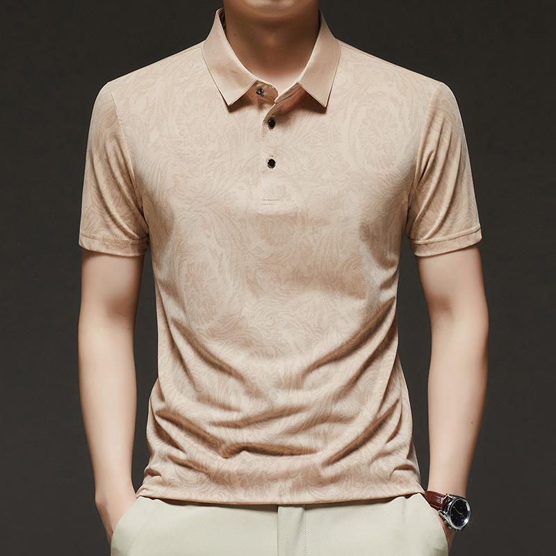 Летняя новая футболка с коротким рукавом, мужская хлопковая рубашка-поло с воротником, летняя новая повседневная однотонная рубашка-поло с коротким рукавом M дубильная кора