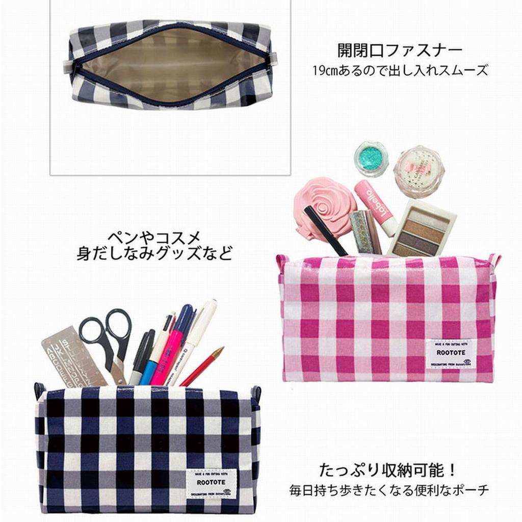 [Rootote] Rectangular Cosmetic Pouch, Laminated To-Q 1031 (01 Check Green)