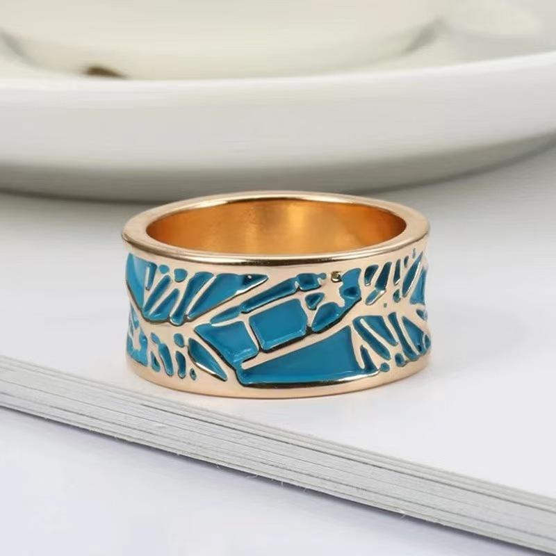 Copper Plated Real Gold Colored Dripping Geometric Pattern Ring Women S Fashion no. 10