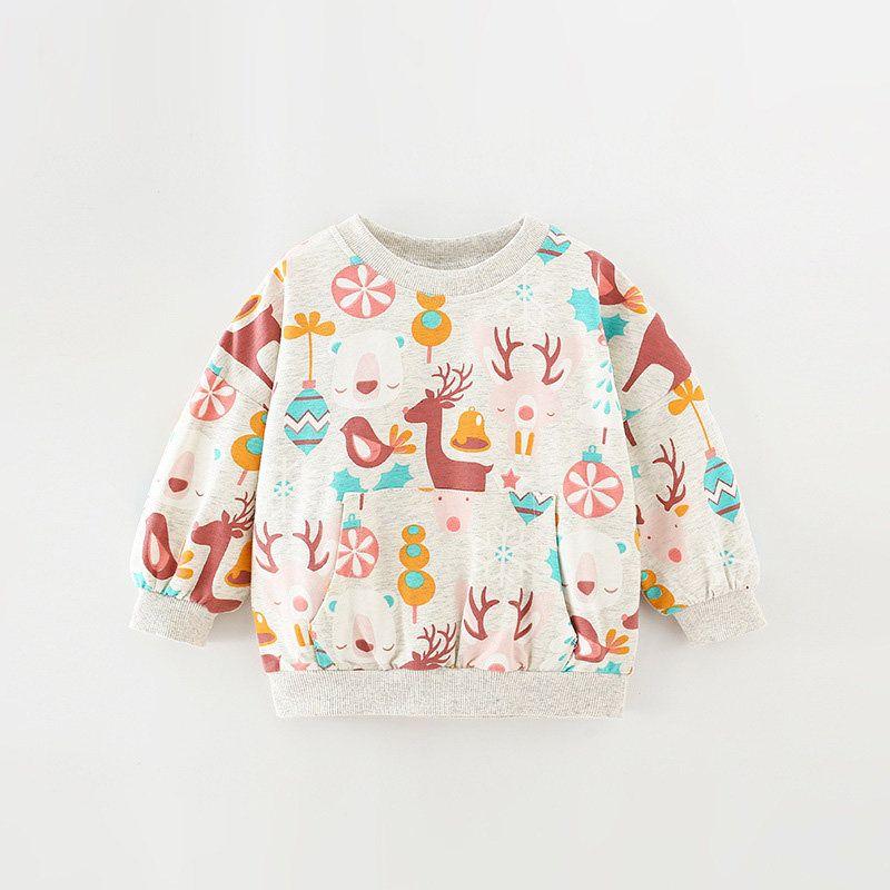 Malwee Girls' Autumn Sweatshirt, European and American Style, New Trendy Printed Round-Neck Long-Sleeve Base Shirt for Young Children