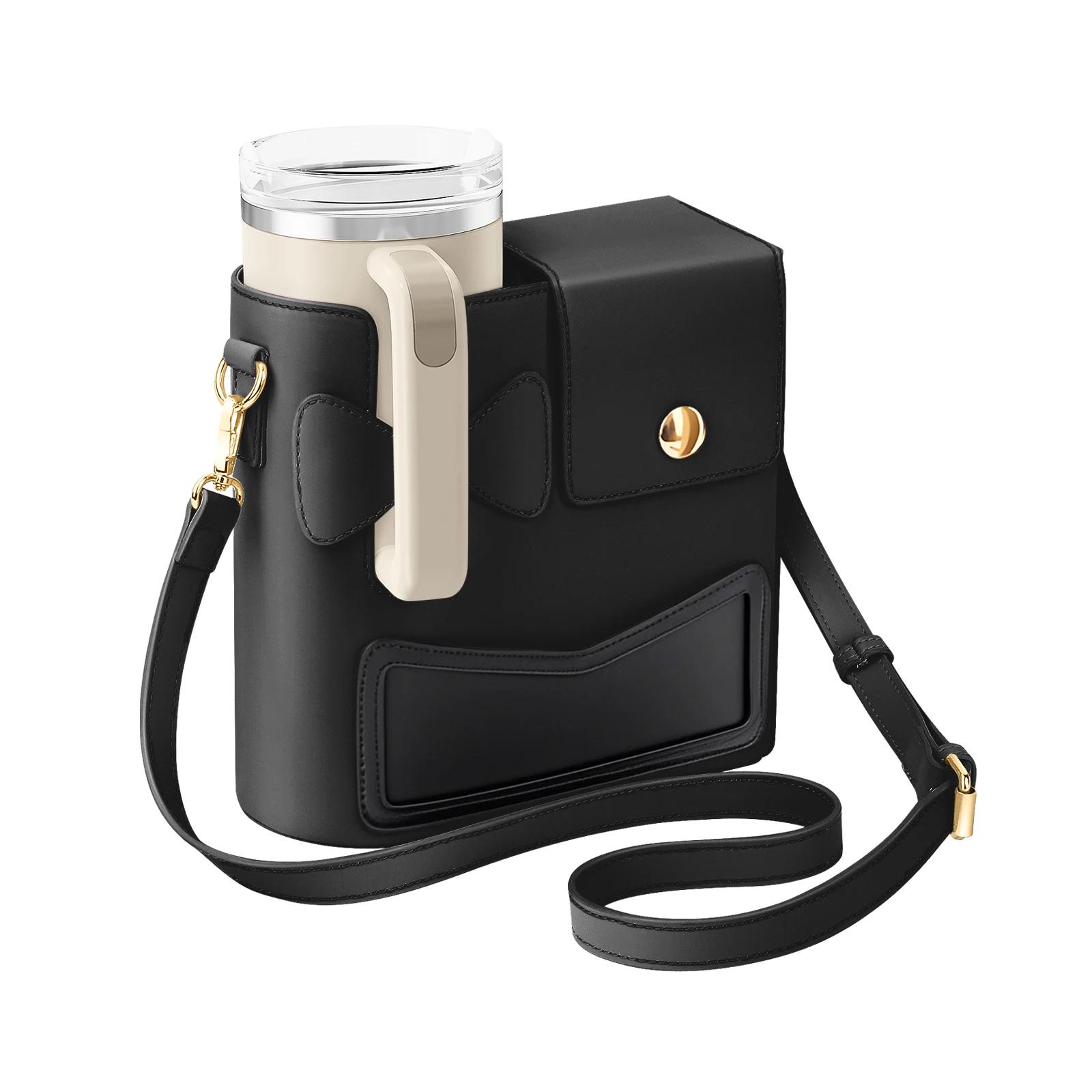 

Универсальная сумка кроссбоди для стакана Stanley, из искусственной кожи, портативная, с регулируемым плечевым ремнем, уличная сумка-мессенджер для воды розовый