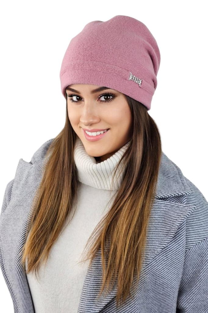 Leonora Women' Wool Cap with Rhinestones, Ash Rose Color