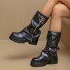 Thick-bottomed round-head pleated stacking boots autumn new muffin large-size sleeve medium boots
