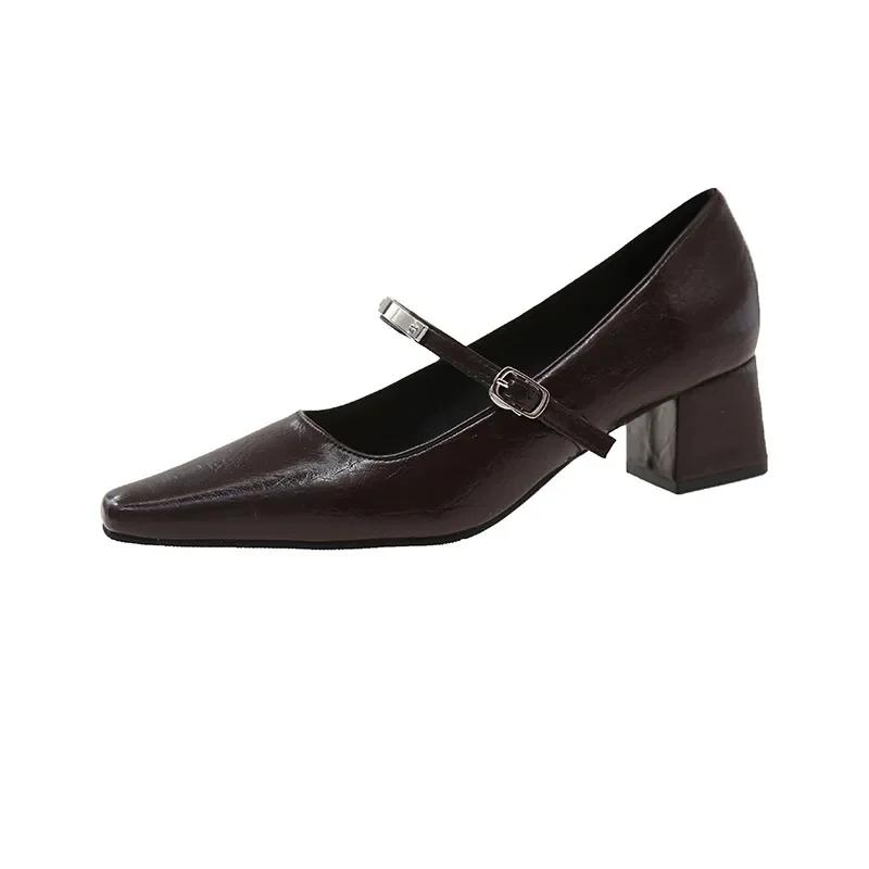 

Fashion Women Pointed Mid-heels Mary Jane Shoes Female Autumn Retro Shallow Dress Shoes Ladies 2025 Fashion Elegant Square Heel Pumps 34