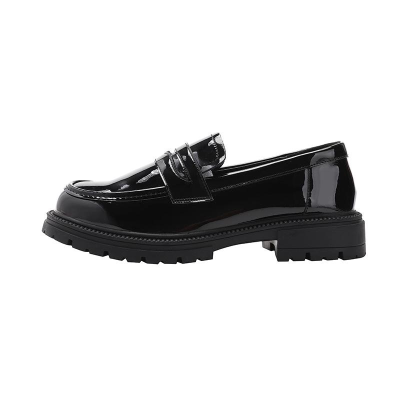 

Женские кожаные лоферы в британском стиле 2025 года - осенние слипоны, универсальные рабочие туфли на толстой подошве 38