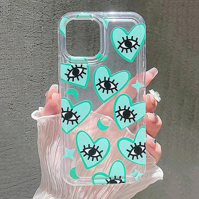 Multicolor Love Heart Eyes Anti-drop Soft Case For iPhone 13 11 12 14 15 Pro Max 7 8 Plus SE 2 3 X XR XS Max Airbag Clear Cover