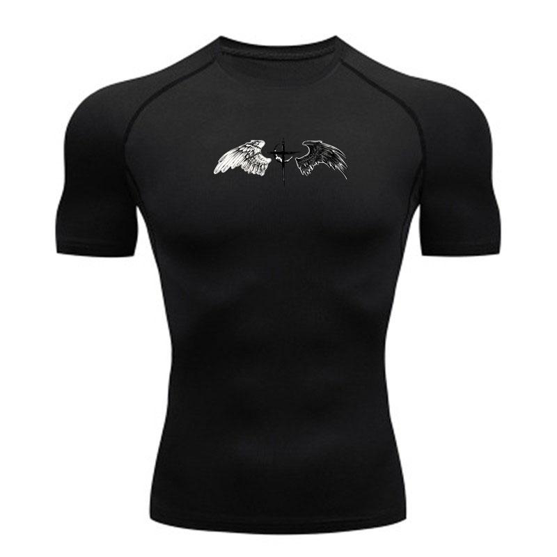 Men's Compression Fitness Sports T-Shirt, Contrast Black Whi