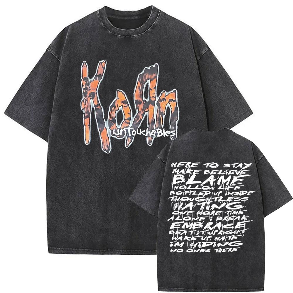 Washed Vintage Rock Band Korn Ftl Follow The Leader T Shirt Men Gothic Casual Oversized Tees Male Tshirt Mens Vintage Tshirt