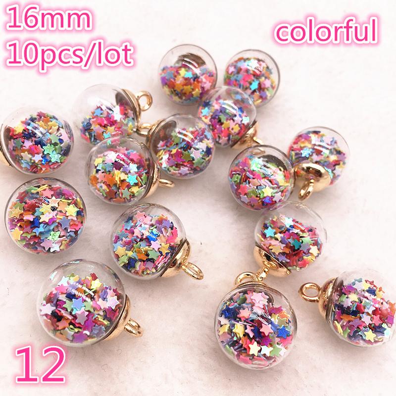 New 16mm Colorful Transparent Ball Glass Star/Round Charms Pendant Find Hair Accessories Jewelry Charms Earring