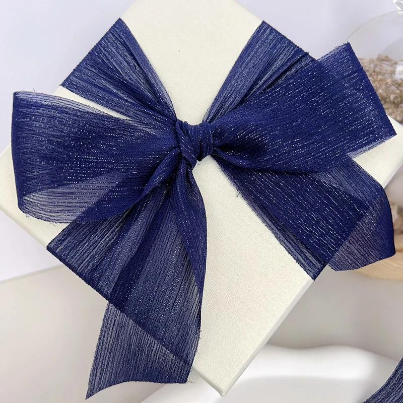 Silver Sparkling Yarn Ribbon Chiffon Wedding Wrinkle Mesh Accessories Bright Silk Wrinkle Gift Box Flower Bundle Packaging