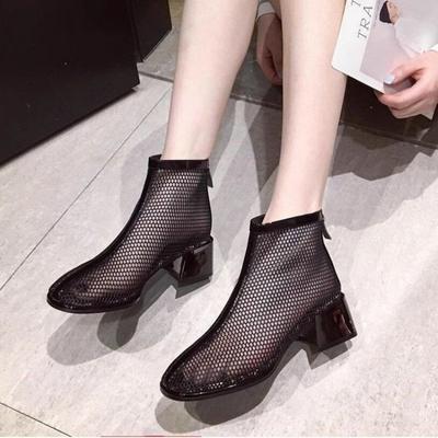 Damskie modne buty na średnim obcasie z siateczki, fajne buty na jesień, nowe, wydrążone buty z siateczki, sandały na grubym obcasie