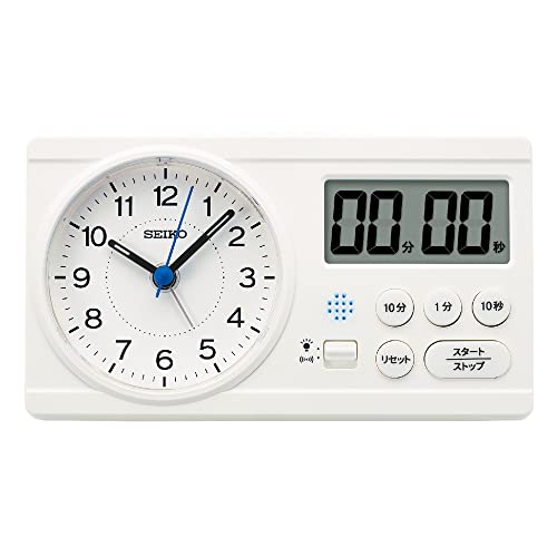 Seiko Clock Ceas deșteptător Ceas de masă Educațional Calcul Suta Pătrată Model Hideo Kageyama Timp de studiu Alb 60 x 160 x 88 mm BC418W