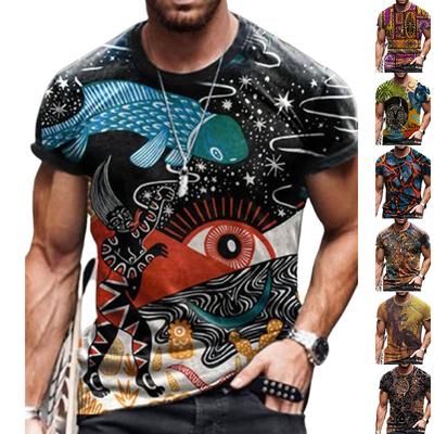 New Summer Men's Fashion T-shirt Personality Doodle Fish Printed Men's T-shirt Top
