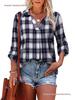 Cross-Season V-Neck Long Sleeve Women's Plaid Loose Fit Pullover Shirt