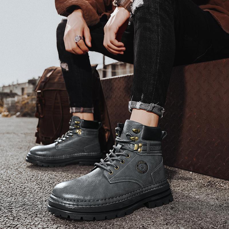 Handsome Motorcycle Boots Thick Sole Mountaineering Boots Men's Genuine Leather Basic Boots Designer's New Men's Workwear Shoes