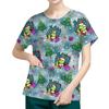 Women's Short Sleeved Patterned Pockets, Work Print Stand Up Collar, Single Breasted Protective Clothing, Cardigan Jacket, Top