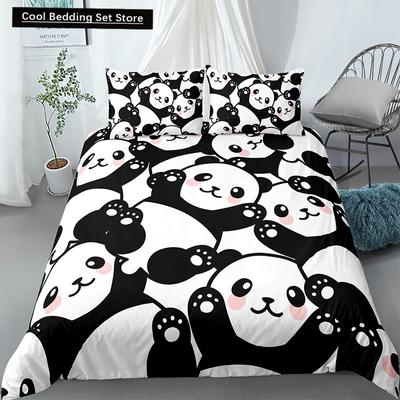 2/3-teiliges Bettwäsche-Set Bambus-Bettbezug für Erwachsene Kinder Bettwäsche und Kissenbezüge Deckenbezüge Bett-Sets king Panda-Aufdruck