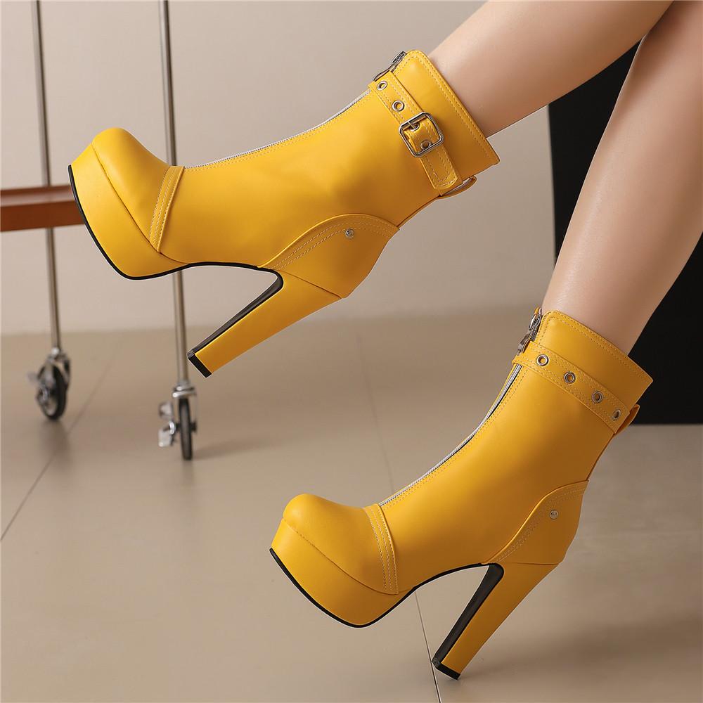 Fashion Fashion Ankle Boots For Women 2025 Autumn Winter High Heels Short Boots Female Platform Red Yellow White Zip Party Shoes 34-46