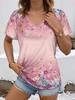 2025 New Summer Women's Floral Dragonfly Print T-Shirt V-Neck Short Sleeve Street Casual Daily Basic Tops Three Colors