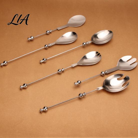 Metal Salad Spoon Beadable Stainless Steel Spoon, DIY Beaded Dessert with Blank Handle Handle, 2-in-1 Kitchen Fork Flatware Tableware